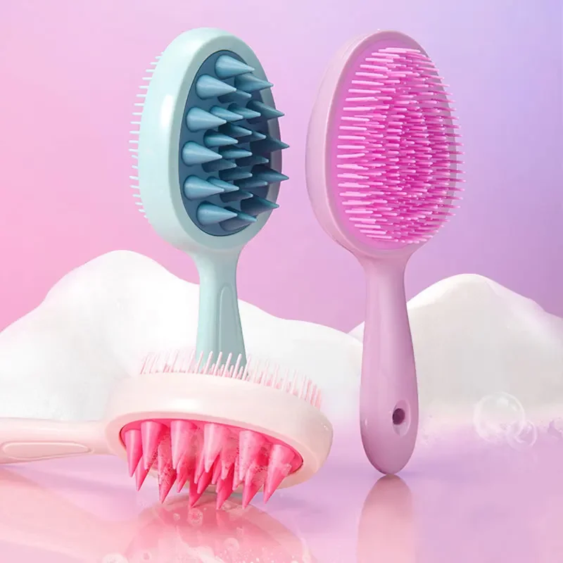 Peignes de massage du cuir chevelu en silicone souple à long manche, brosse à shampooing, nettoyage de la tête