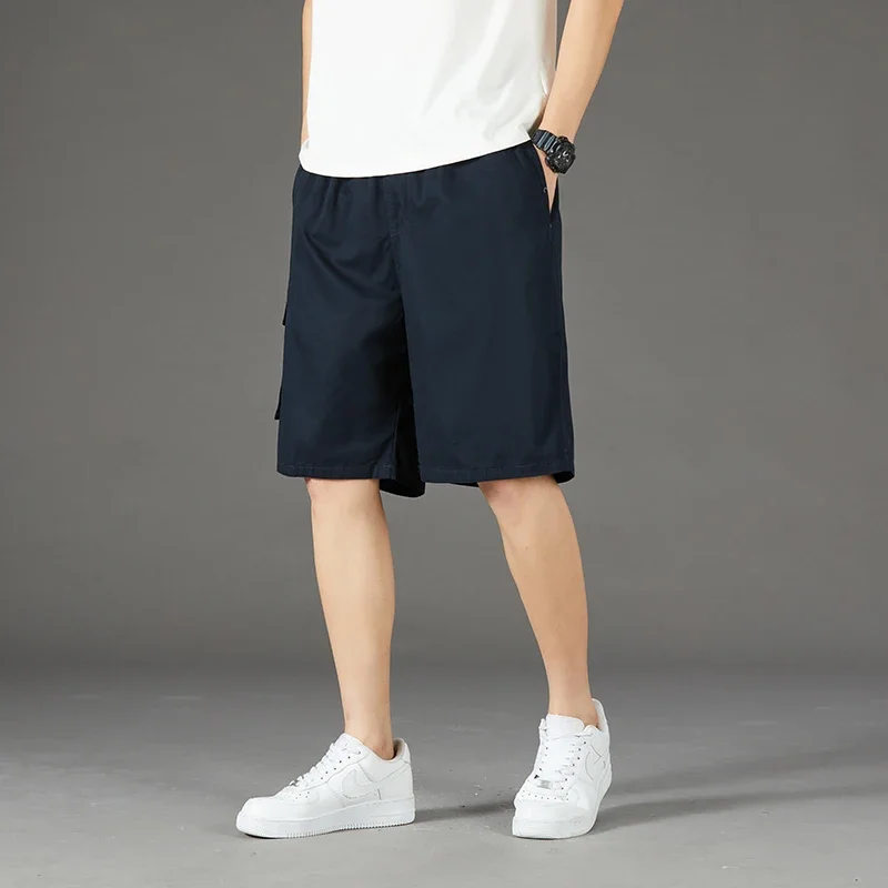 メンズ伸縮性ウエストコットンカーゴショーツサマー速乾ショーツリラックスフィットワークショーツルーズカジュアルウォッシュドランニングショートパンツ