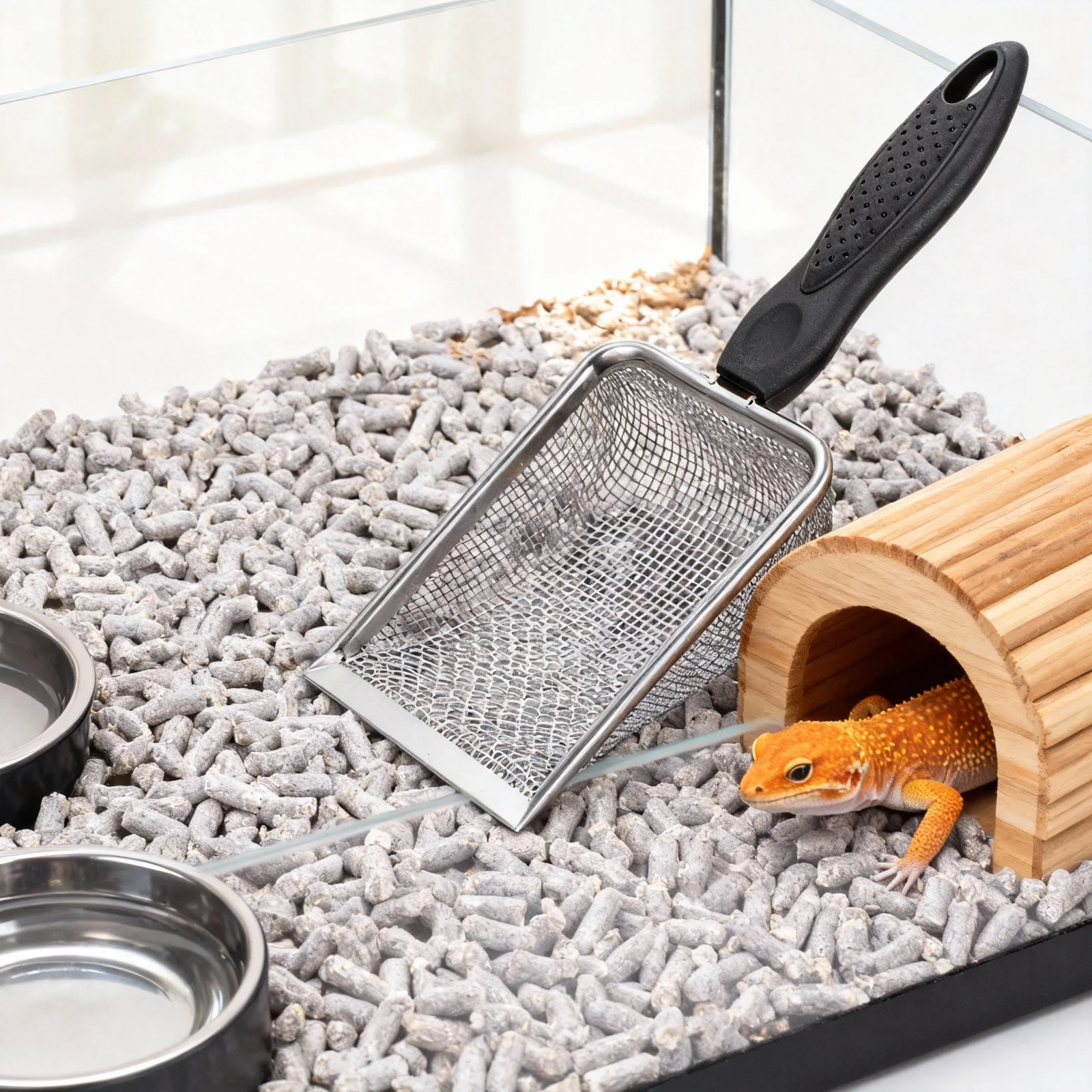 

1pc Stainless Steel Reptile Sand Shovel Ergonomic Handle For Filtering Droppings Fine Bedding Reptiles Sand Mesh Shovel Reptile