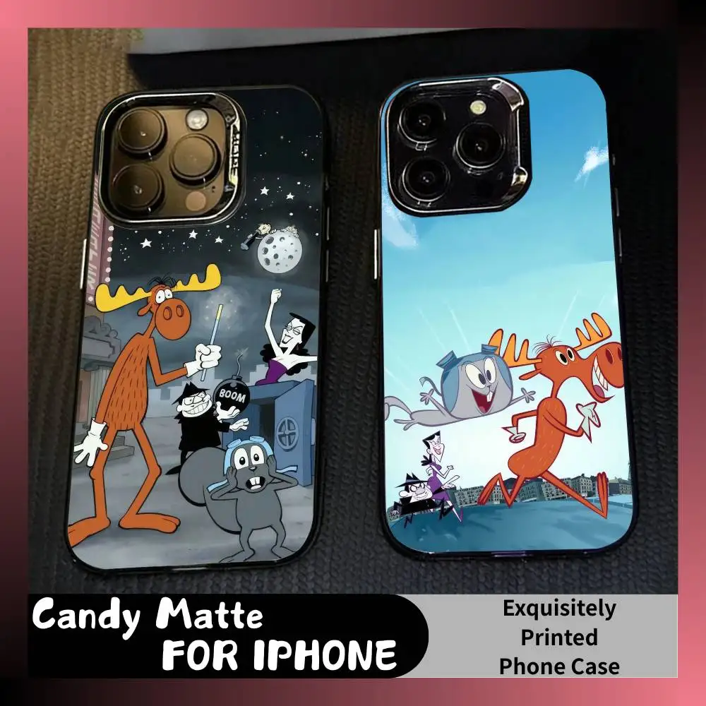

Cartoon R-Rocky and His Friend B-Bullwinkle Phone Case For iPhone 16 17 15 14 12 13 Pro Max Black Candy Matte Shockproof Cover