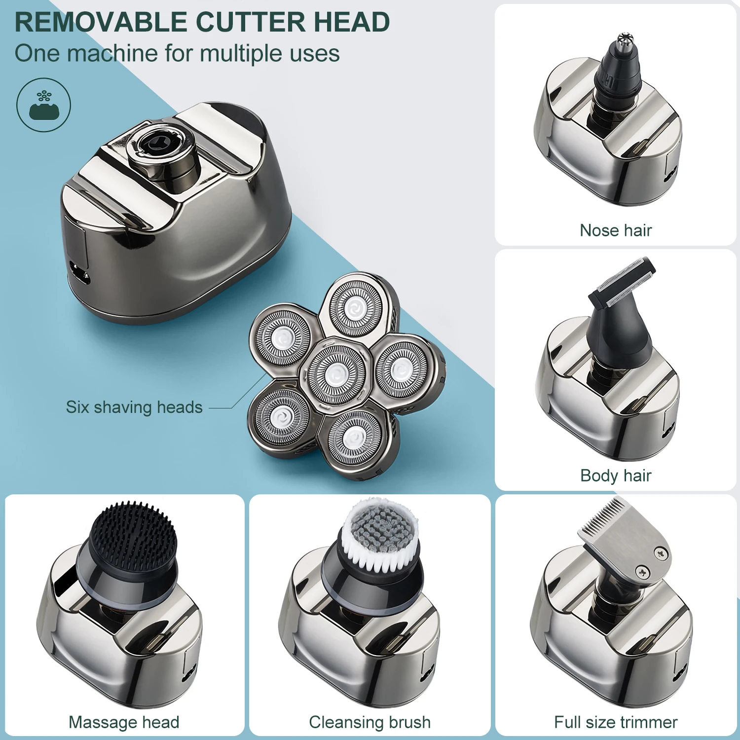 Мужская электробритва 5 в 1, перезаряжаемая беспроводная бритва для лысины, водостойкий влажный и сухой триммер для бороды