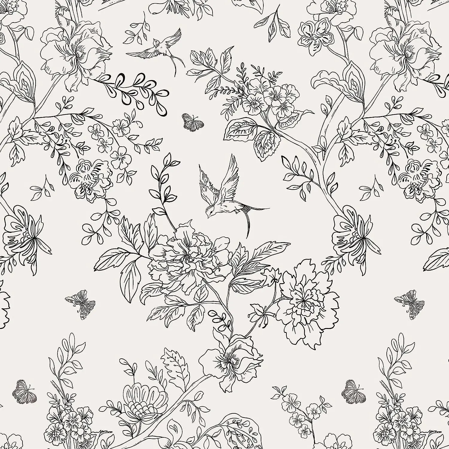 

Grey Floral Birds Peel And Stick Wallpaper Self Adhesive Leaves Contact Paper Removable for Cabinet Wall Decor