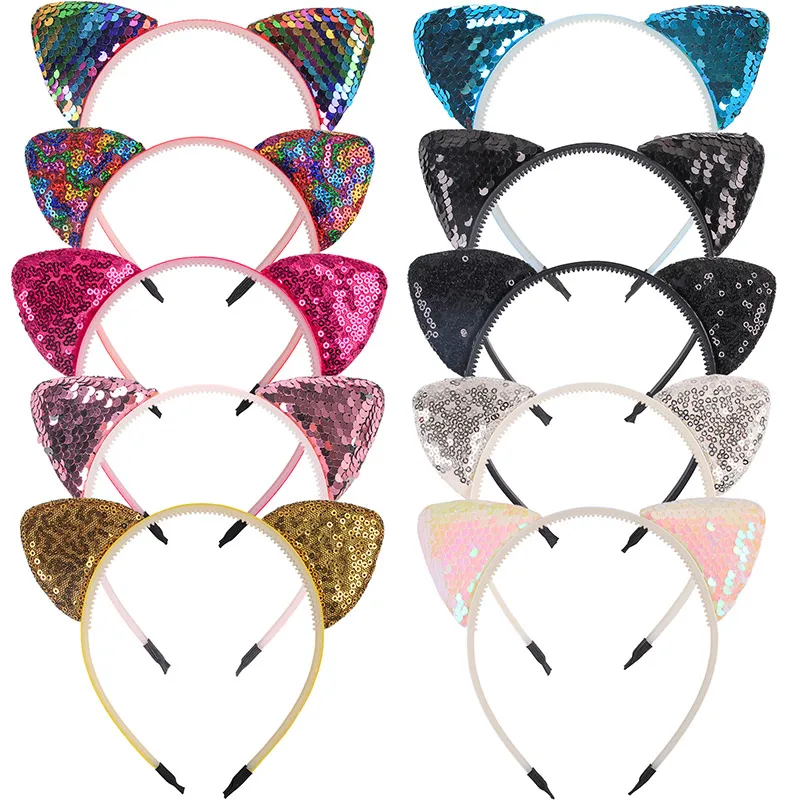 1PC Sequin Cat Ear Headbands Girls Party Hairbands Cute Glitter Cat Ear Hairband Kitty Headbands Kids Party Hair Accessories