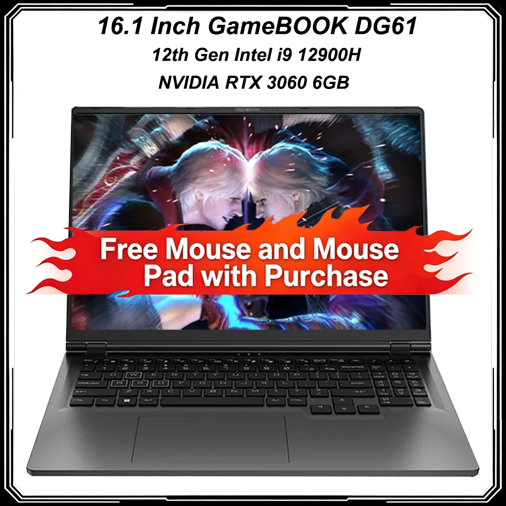 16.1 Inch Gaming Laptop Intel i9-12900H NVIDIA RTX 3060 6G 64GB DDR4 2TB SSD 144Hz RGB Keyboard WIFI 6 BT 5.2 Windows11