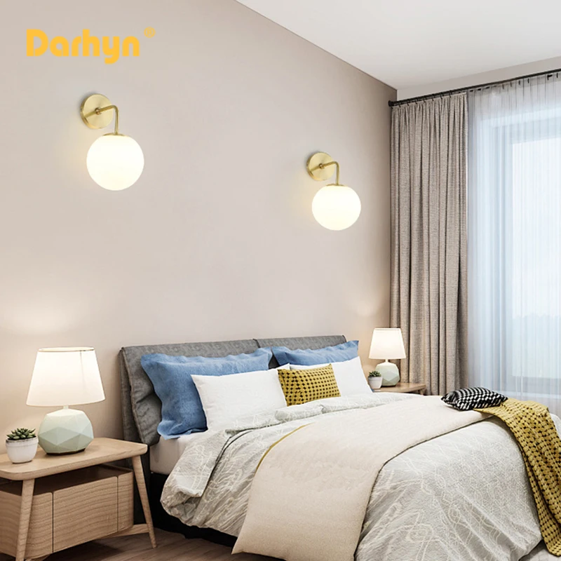 Nordic Wall lamp Golden Wall Lights With Milky Special Glass Round Ball For Home Indoor Decor Bedroom Bedside Wall Lights