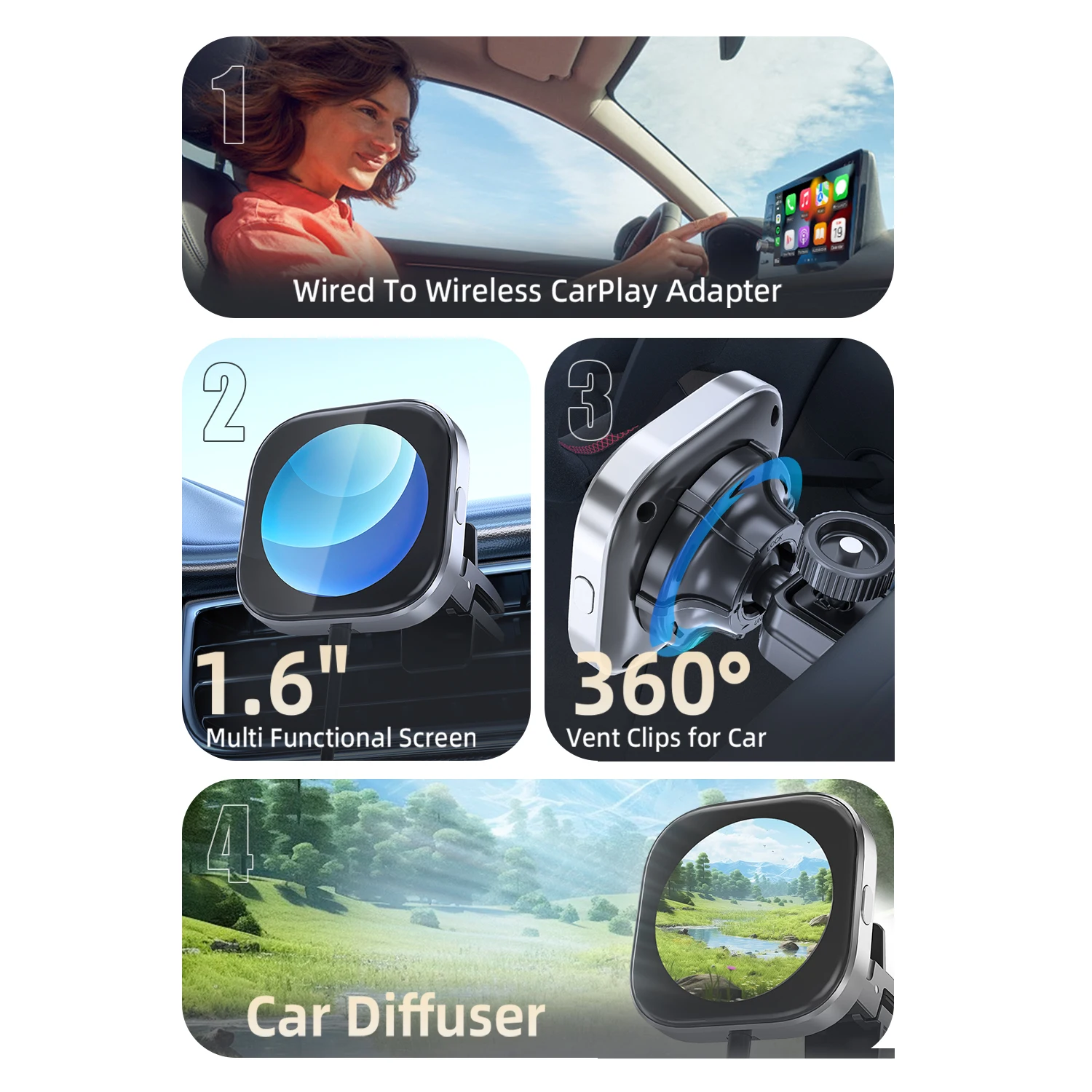 Wireless Car Play Adapter Clip Wireless Auto Adapter with Digital Screen Car Dilfuser Car Accessories