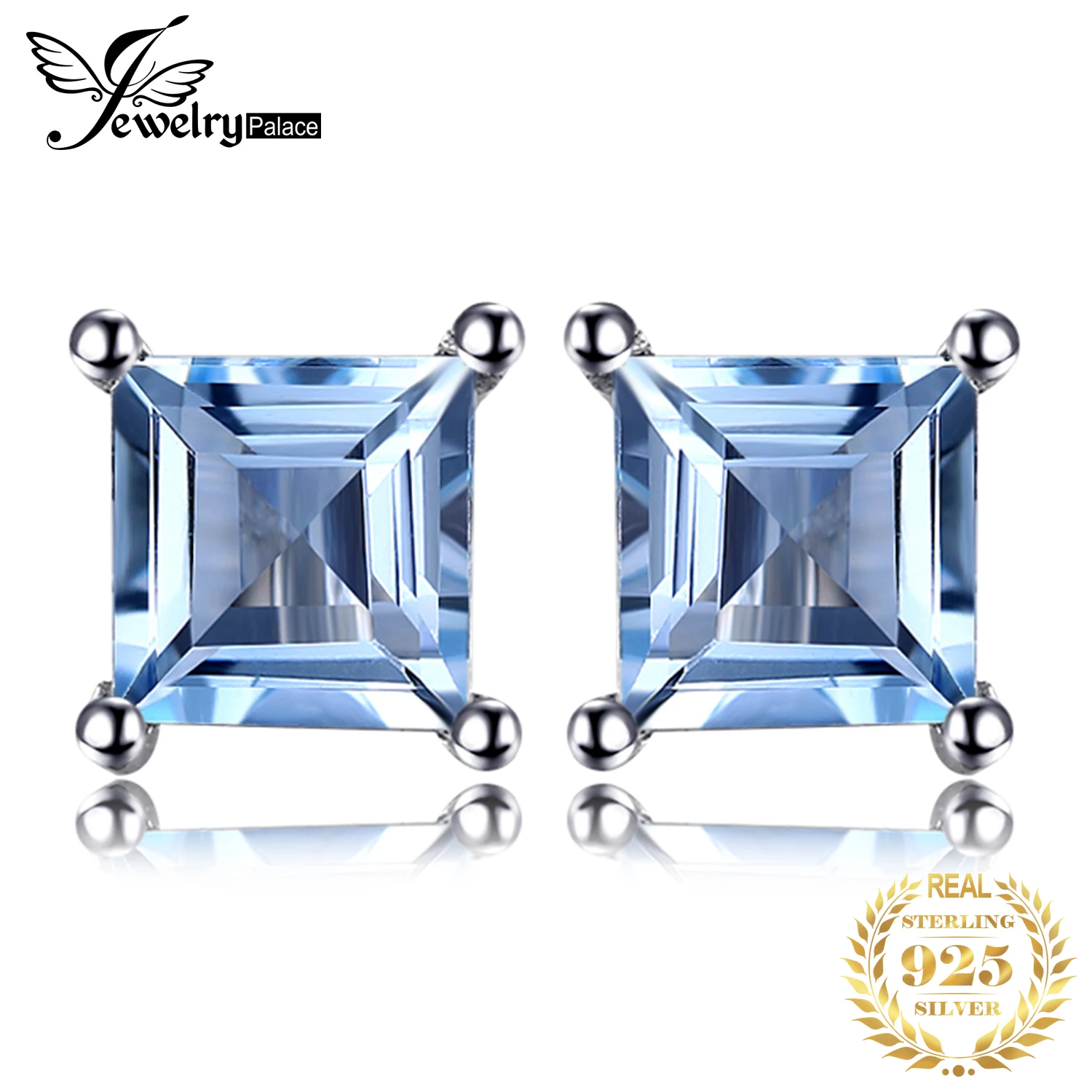 JewelryPalace Square prawdziwy niebieski Topaz ametyst cytrynowy granat stworzony szafirowy rubinowy szmaragd 925 kolczyki sztyfty ze srebra wysokiej próby