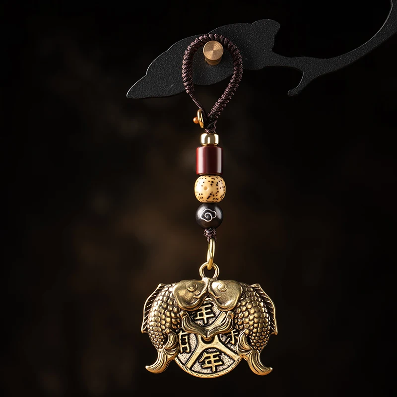 hanrted-bronze-double-fi-car-keychain-pendant-woven-keyring-rope-vintage-sle-key-holder-creative-gift-festival-supplies