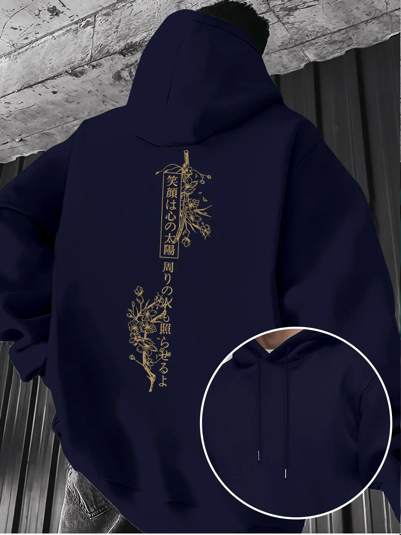 Japanese-style Cherry Blossom Samurai Sword Japanese Print Hooded Sweatshirt for Men Suitablw,  Autumn Winter Retro Style Shirt