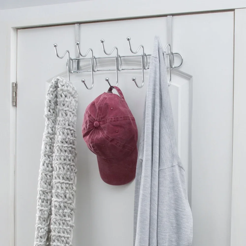

10 Hook Over Door Closet Organizer Rack Space Saving Storage Solution Coats Towels Accessories Easy Installation Rust Resistant