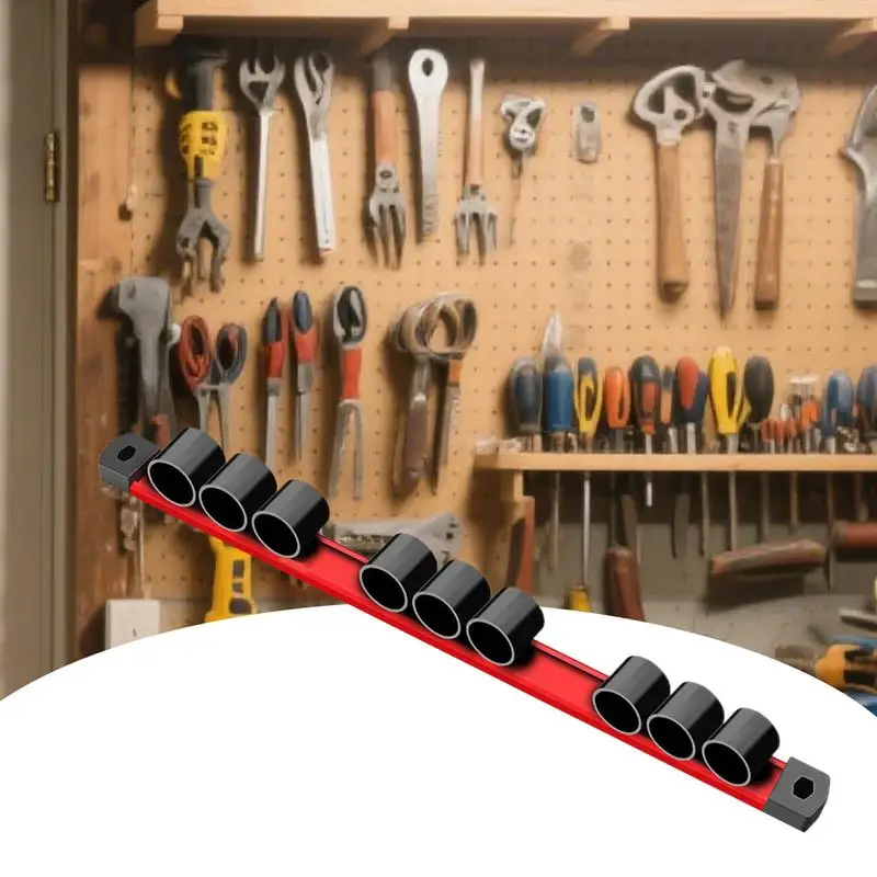 Screwdriver Organizer Magnetic Tool Storage Rack For Wrench 9-Hole Rail Organizer Rack For Pliers Shears Workbench Garage Hand