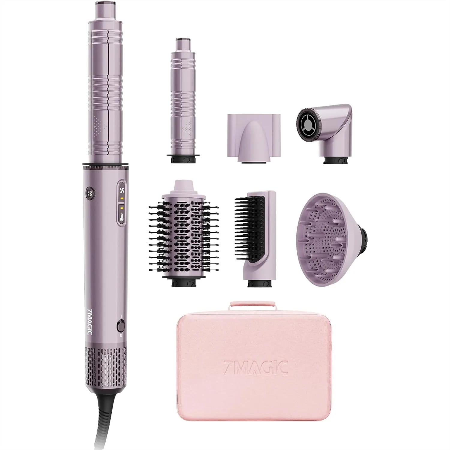 

7-in-1 Hot Air Styler, Hair Dryer Brush with Auto-Wrap Curlers, Fast Drying & Volumizing, Travel Case, Purple
