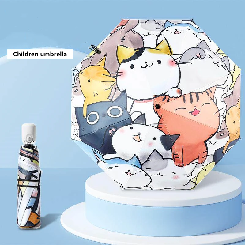 

Cute Cat Umbrella UV Black Glue Sun Umbrella Sun Rain Dual Use Auto Open Three Fold Umbrella Student Sun Proof Sun Shade