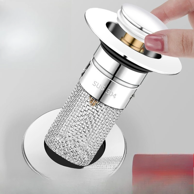 

1PCS Washbasin Leak Plug Stainless Steel Odor Proof Bouncing Core Press Type Sink Drain Universal Accessory for Washbasin