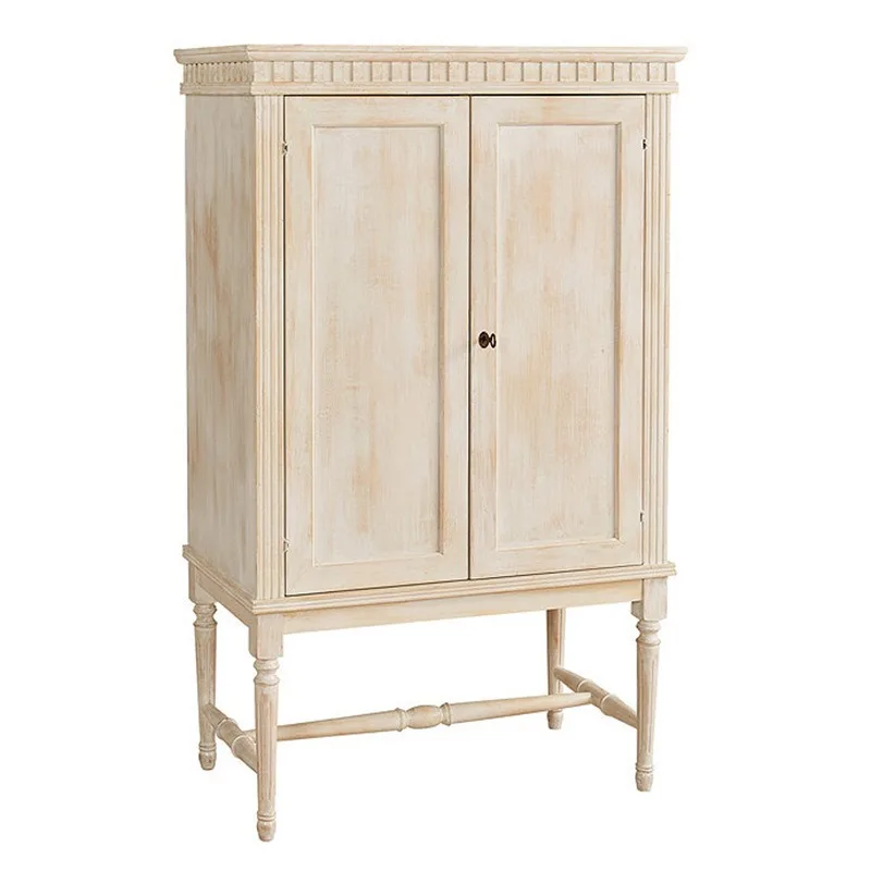 French solid wood wine cabinet American retro side cabinet small apartment double door display cabinet with drawer export