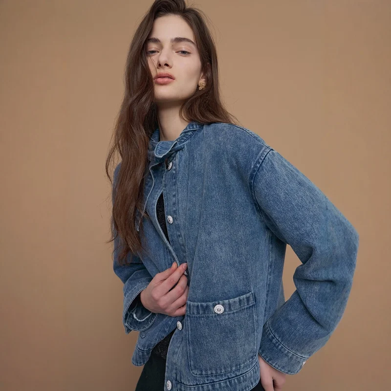 

Повседневная джинсовая хлопковая свободная куртка со съемным воротником в Корейском стиле, женская одежда оригинального дизайна, длинная осенняя одежда...
