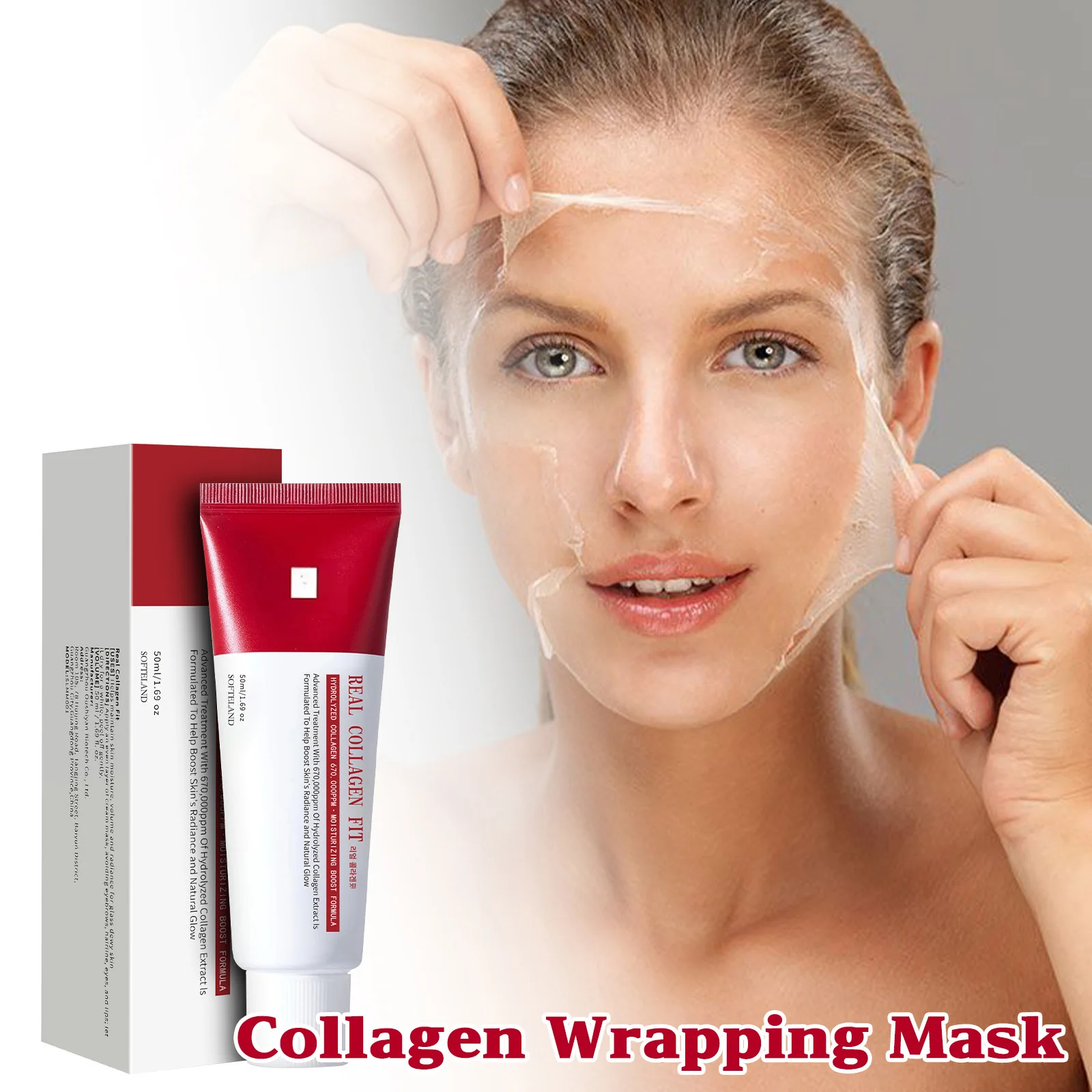 Real Collagen Fit, Collagen Wrapping , Collagen 670,000ppm, Peel Off For Elasticity, Hydrating, Glow, Glass Skin