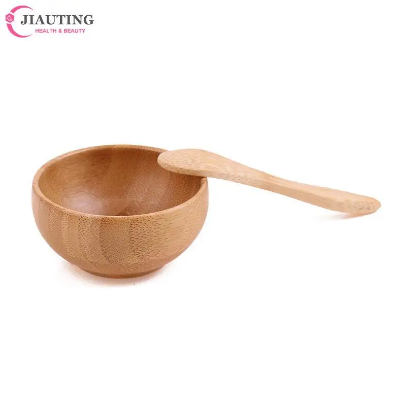 2Pcs/set Empty Bamboo Facial Mask Bowl With Spoon Cosmetic Wooden Mask Tools DIY Tableware Makeup Container Set