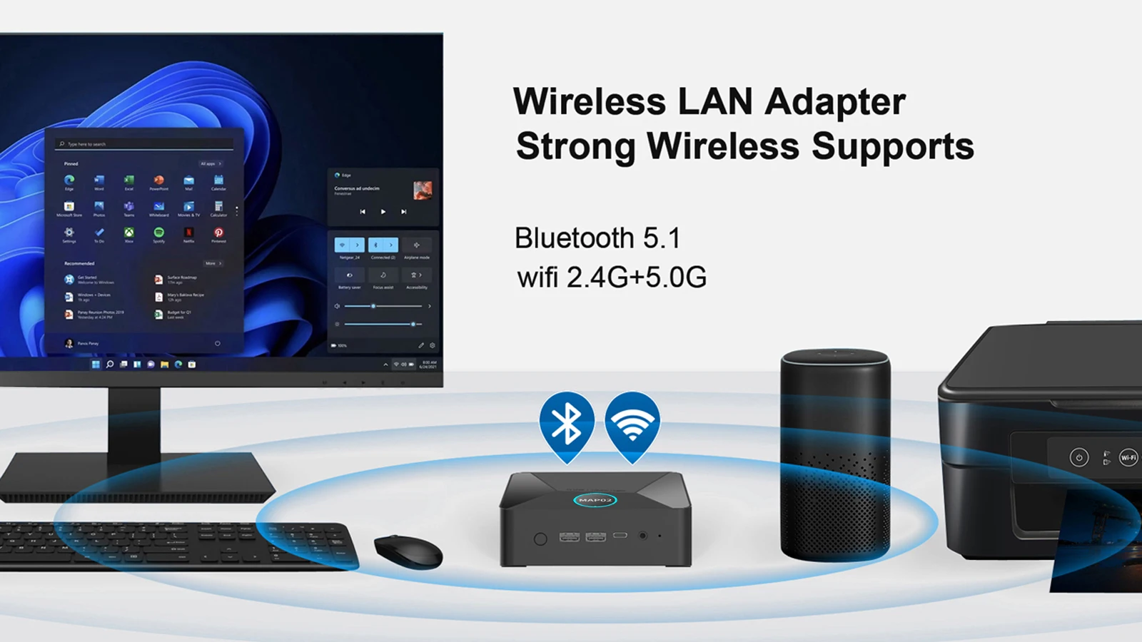 Honlin Mini PC 11a generazione Intel N4500 Windows 11 Pro Mini PC 8/16 GB DDR4 128 GB/256 GB M.2 SSD WiFi5 BT5.1 Computer desktop