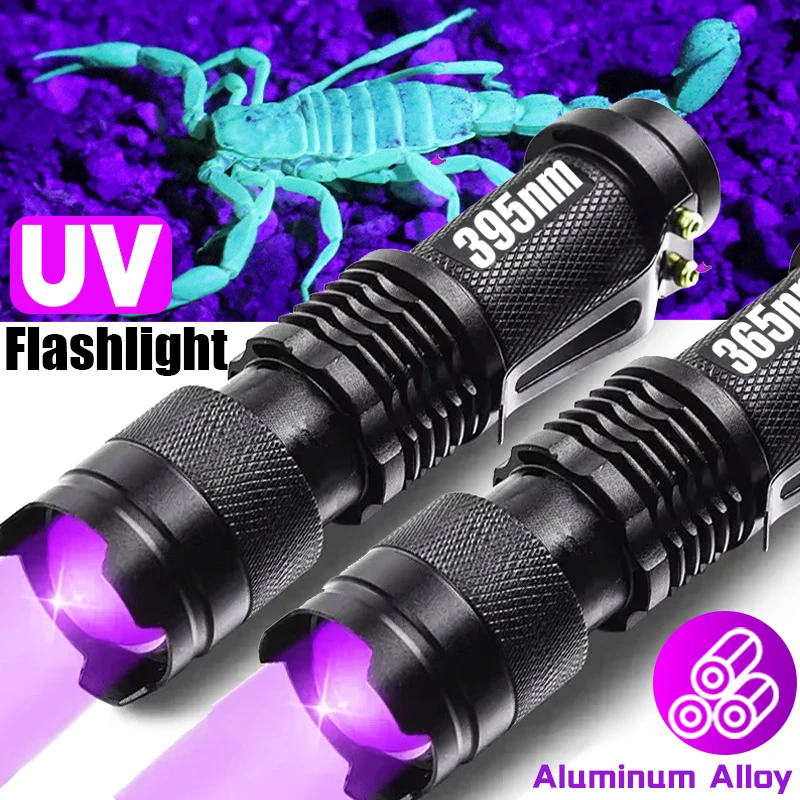

UV Ultraviolet Flashlight Mini Zoomable Torch 365nm 395nm LED Lamp Blacklight Pet Urine Stains Fluorescent Scorpion Detector