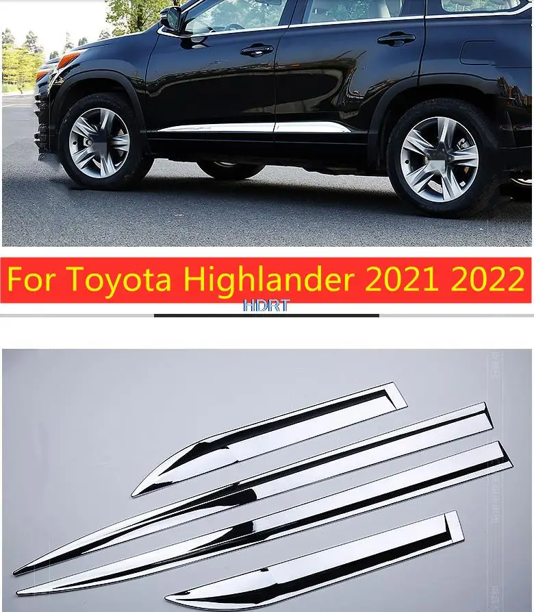 

For Toyota Highlander 2021 2022 Carbon fibre / ABS Chrome 4pcs Exterior Side Door Body Moulding Trim Strip Liner Protector Cover