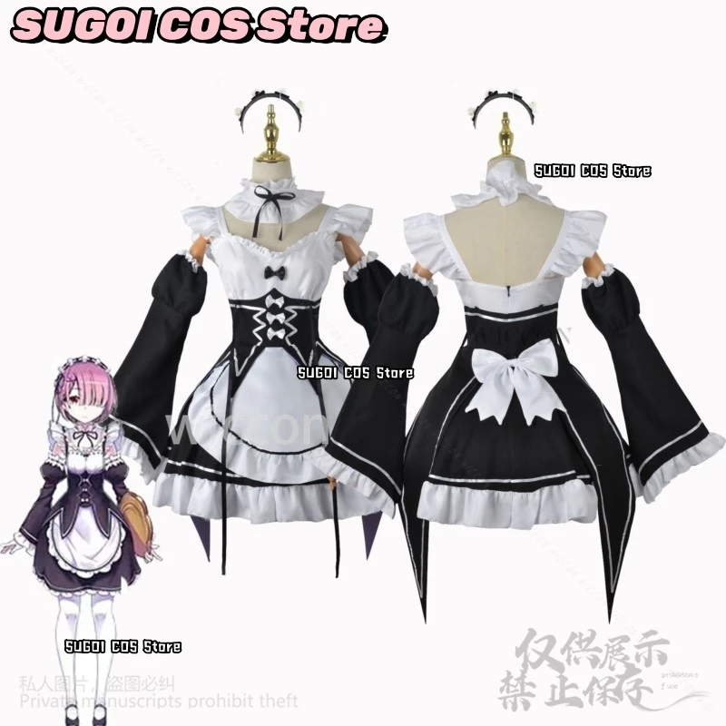 Anime Re Leben In Eine Andere Welt Von Null Cosplay Ram Rem Kostüm Maid Kleid Lolita Perücken Für Mädchen Frau Nette Cos Angepasst