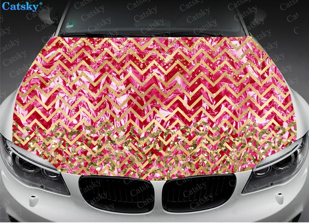 Glitter Digital Pattern Car Hood Decal Stickers Wrap Vinyl Film Engine Cover Decals Sticker Car Hood Protective Film