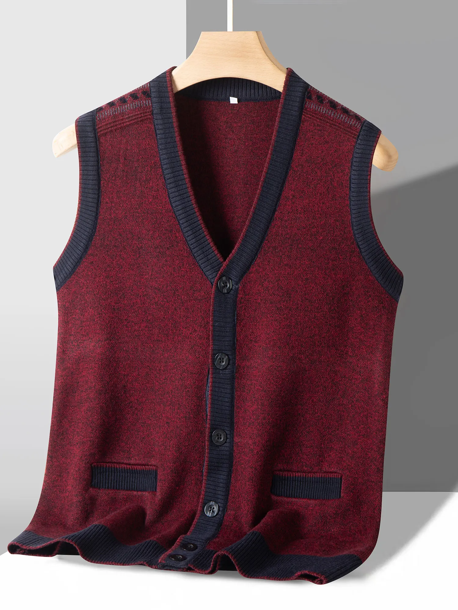 لون نقي سترة مشغولة من الصوف سترة للرجال في منتصف العمر و ly V-Ne مفتوحة با سترة دافئة عادية Sle ألياف البوليستر