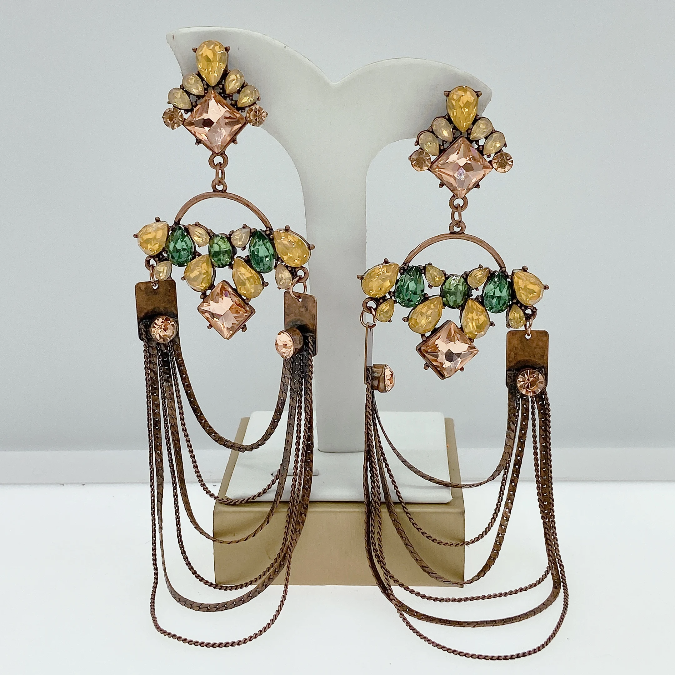 

Bohemian Ethnic Long Acrylic Crystal Water Drop Earrings for Women Retro Temperament Geometric Dangle Earring Jewelry New In