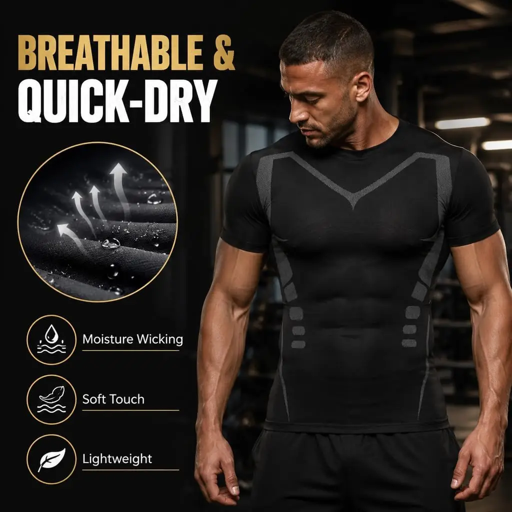 1/2/5 Pack Men's Compression Shirt Short Sleeve, Quick Dry Workout Top with Stretch Athletic Base Layer for Gym Running