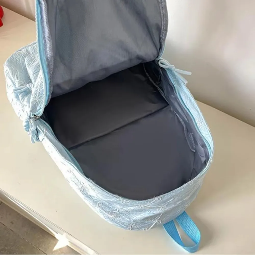 Bow Embroidery Laptop Backpack Large Capacity Lightweight Design Embroidery Backpack Korean Version Multi-Pocket Structure