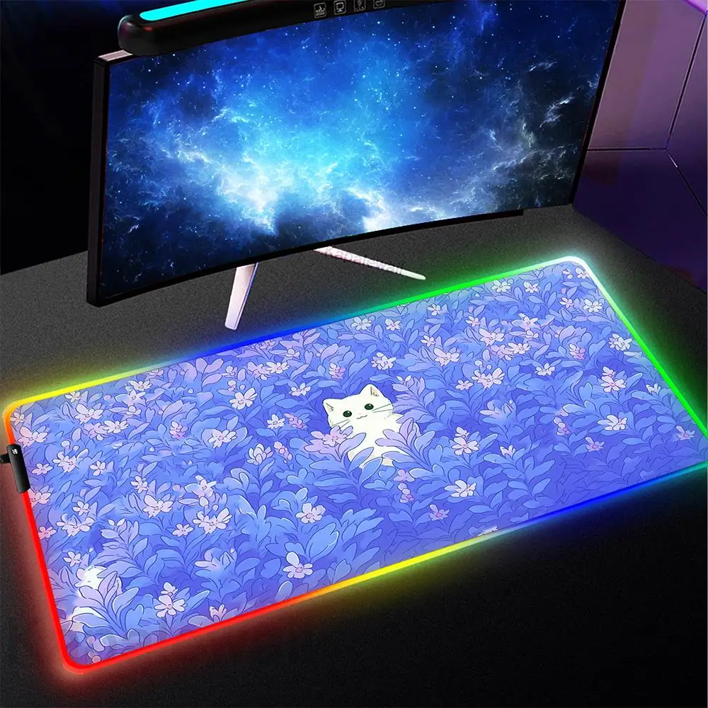 Gaming Mouse Pad Design Cute Cat Patten Gamer Mousepad Computer Desk Mat Mouse Mat Rubber Keyboard Pads Non-slip RGB Mouse Mat