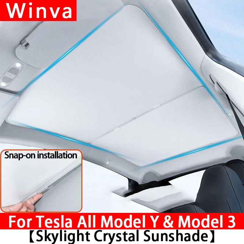 Upgrade Ice Crystal Sunroof Sunshade For Tesla Model Y / 3 2019-2025 Roof Car Split Sun Shades Glass Roof Front Rear Skylight