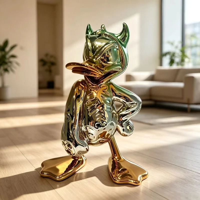 Trendy Devil Duck Desktop Decoration, Small Ornament for Study Desks, Electroplated Glossy Artwork, Custom-made.