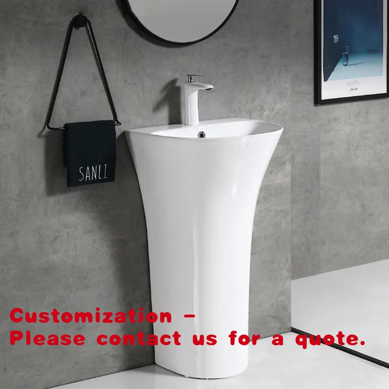 

Customize.Shinestone High Quality Unique Large Half Round Freestanding Washing Ceramic Column Pedestal Basin Sink Hotel Dept