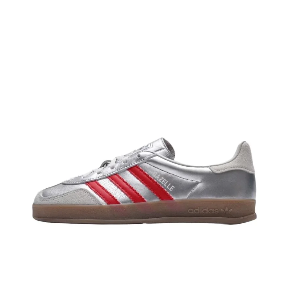 Adidas Originals GAZELLE INDOOR German Army Trainers Women's Silver Red JR2403