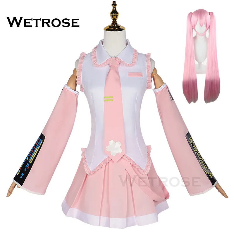 【Wetrose】متوفر في المخزون أزياء ساكورا ميكو التأثيرية وردي يوشينو زهرة الكرز V2 مجموعة كاملة من الشعر المستعار لعيد الهالوين وعيد الميلاد