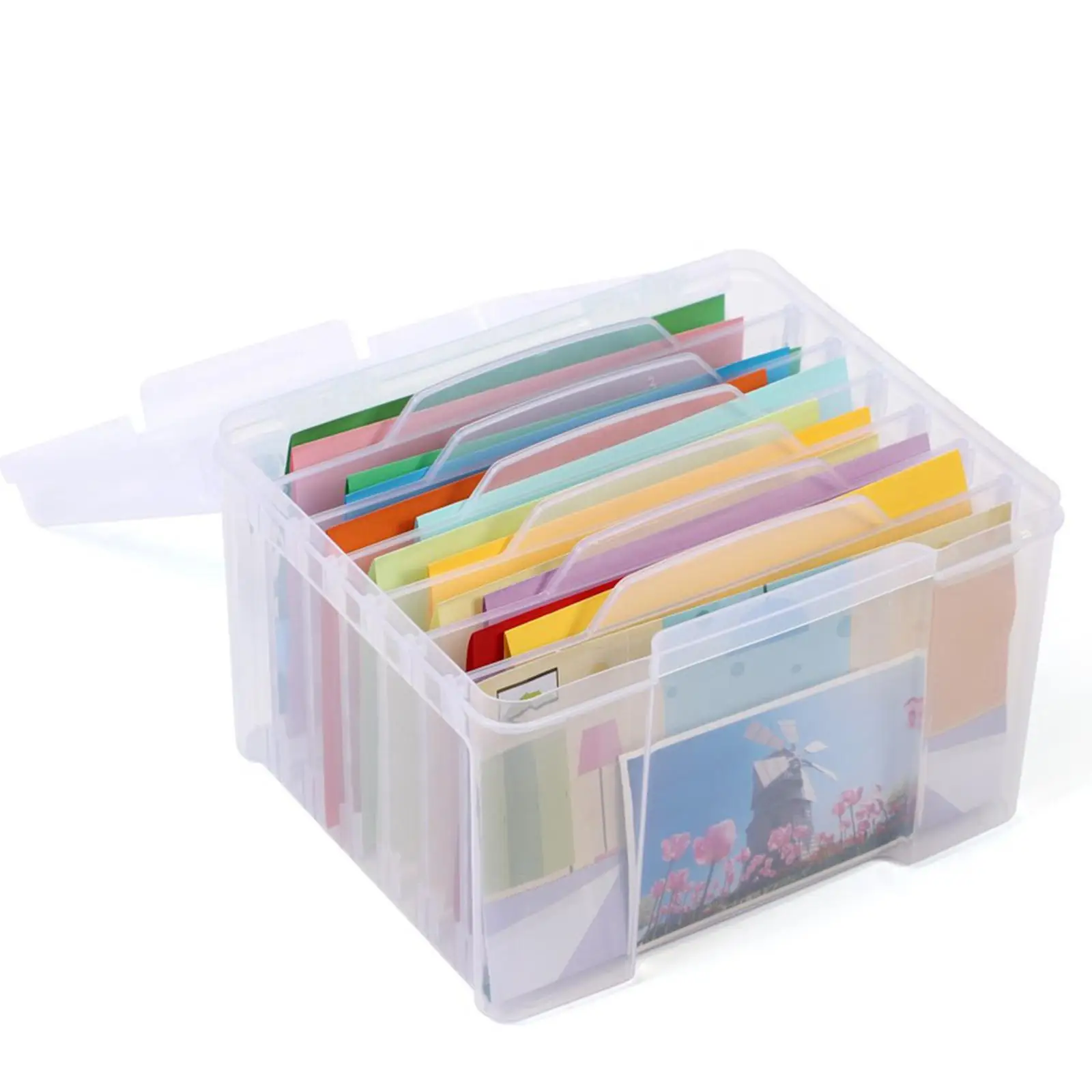 Photo Organizer Box with Dividers Large Gift Craft Keeper with 6 Dividers Photos Organizer for Card Holiday Paper Scrapbook Home