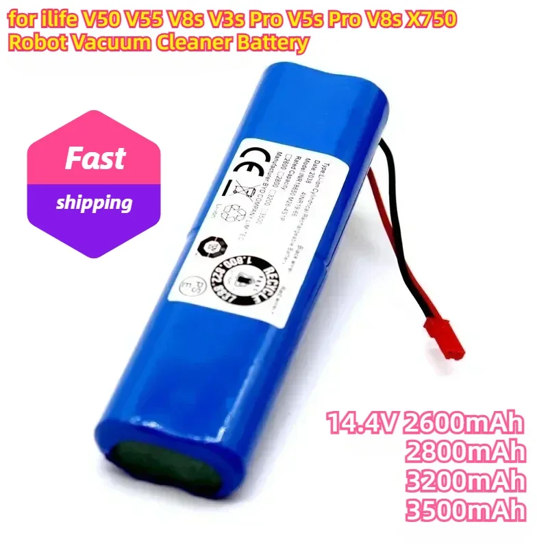 14.4V 2600mAh 18650 lithium Rechargeable Battery for ilife V50 V55 V8s V3s Pro V5s Pro V8s X750 Robot Vacuum Cleaner Battery