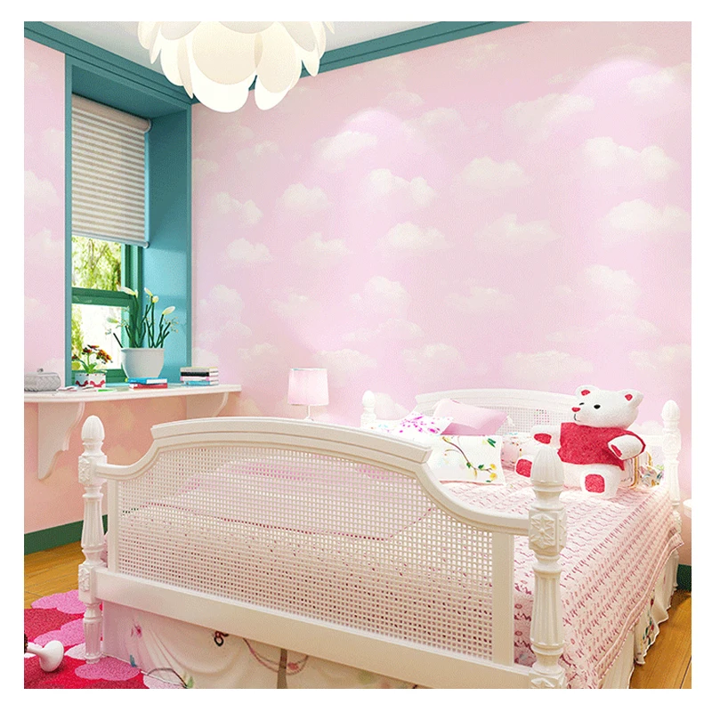 Imagem -04 - Papel de Parede Não Tecido para Quarto Infantil Céu Azul e Nuvem Branca Papel de Parede do Quarto Bebê Menino e Menina