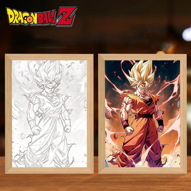 Dragon Ball Son Goku Anime Figura Luz, Moldura, Luz Noturna LED, Decoração Do Quarto De Aniversário, Lâmpada Da Lua Original Presentes