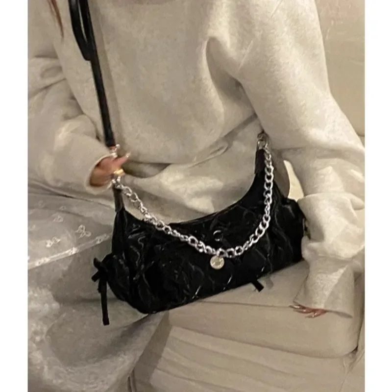 Xiuya Elegant Pink Shoulder Bag for Women Summer Fashion Leather Casual Cute Handbag Chains Hot Girls Daily Gentle Armpit Bag