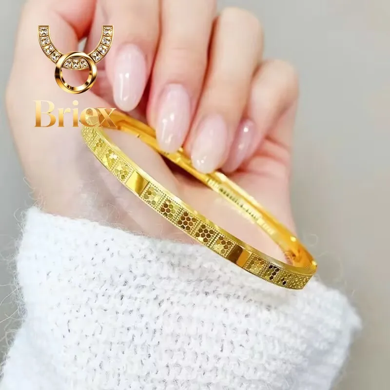 Briex Jewelry Luxury 24K 9999 Pure Gold real gold Fish scale imperial concubine buckle bracelet light luxury women's bracelet