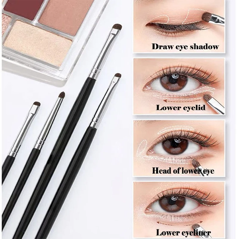 4Pcs/Set New Precise Detail Eyeshadow Brush Soft Horse Hair Eyelid Highlighter Lying Silkworm Makeup Brushes Eyes Make Up Tools gallery 3