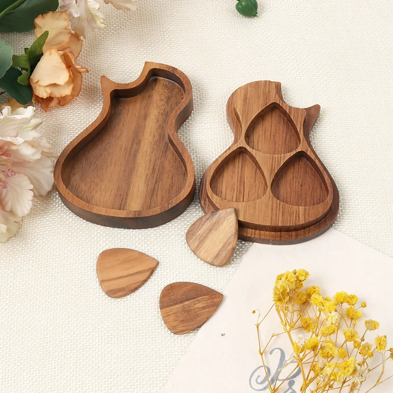 Guitar Pick Box Holder With 3 Pcs Wooden Guitar Picks Wooden Collector For Present Music Instrument Guitar Bass