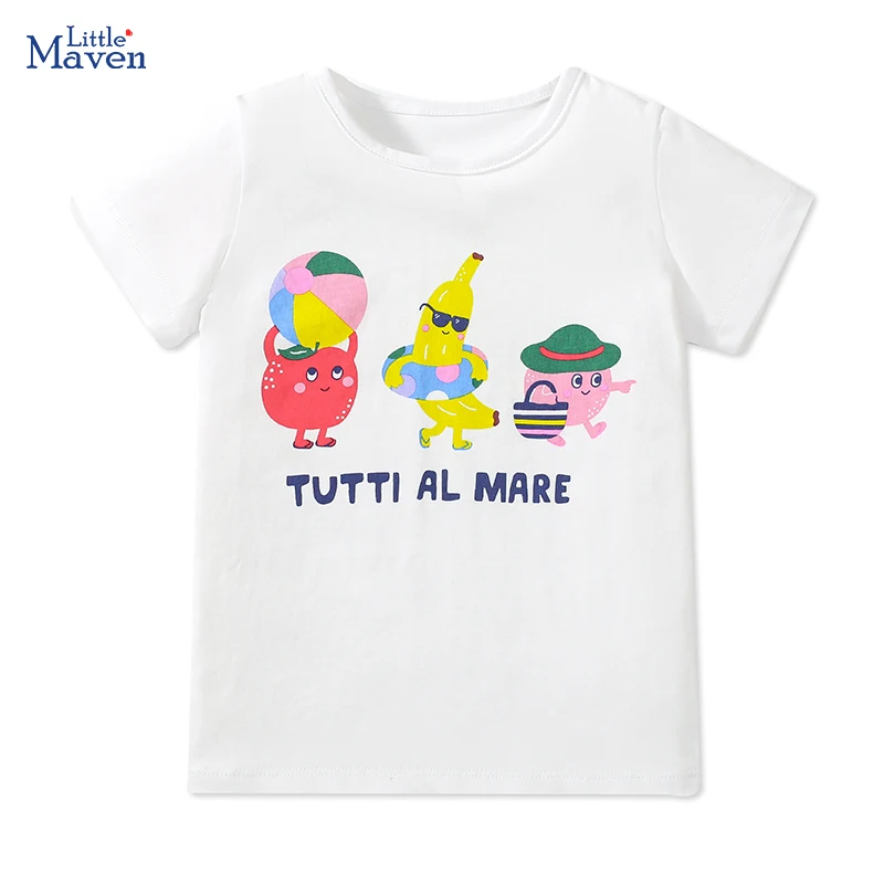 Little maven 2025 New Summer Kids Clothes Korean Children's Clothes Children's Clothing Cartoon Fruits Baby Girls Boys T-shirts