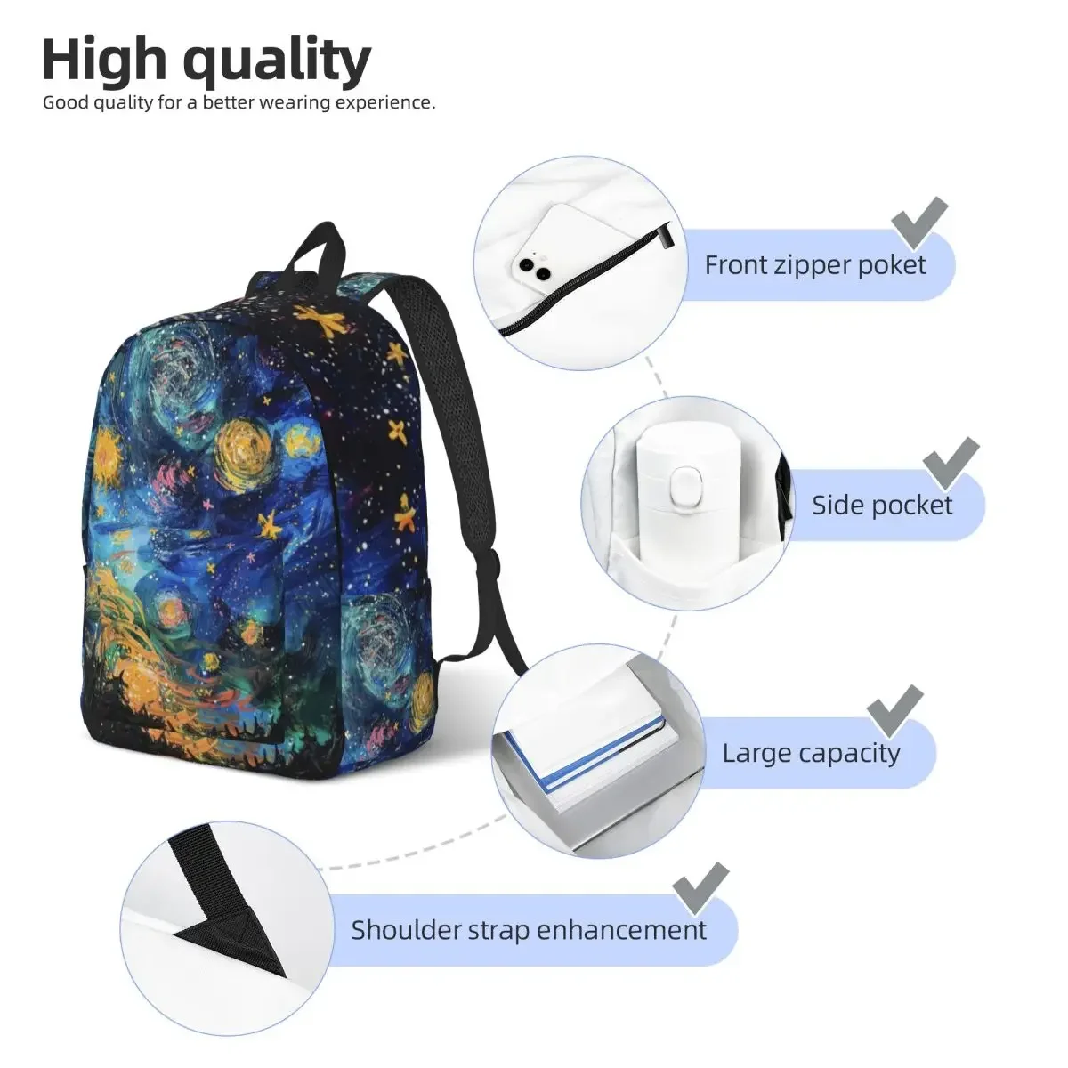 Cosmic Starry Sea For Girls Boys Fashionable, fully printed, and comfortable student backpack.