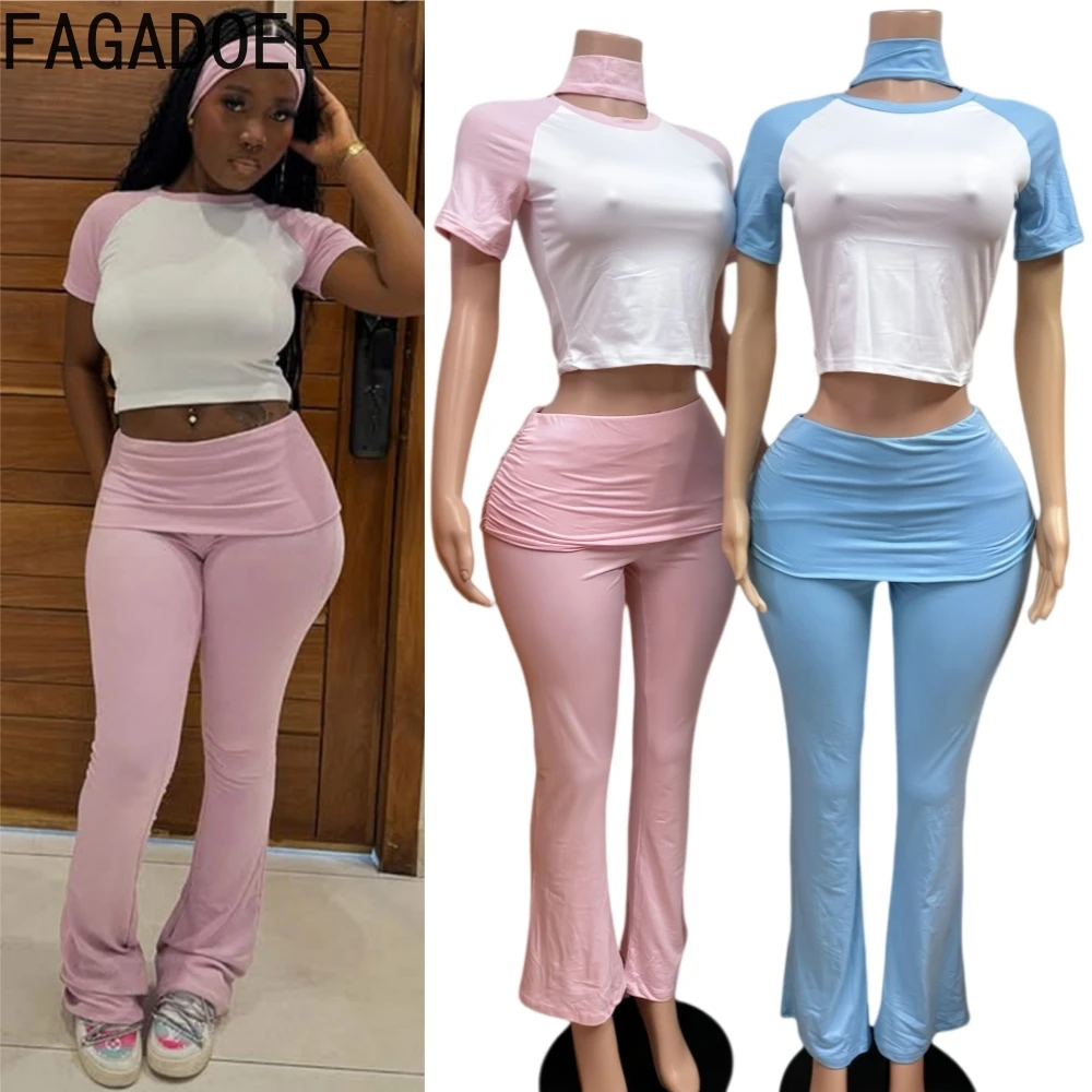 

FAGADOER Casual 2 Pieces Set for Woman Short Sleeve Tops and Flared Leggings Pants Matching Tracksuits Female Sportswear 2026