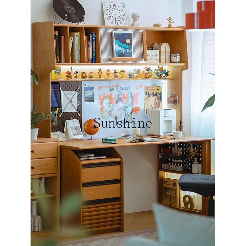 

Nordic desk, rack integrated writing, solid wood office, bedroom, double combination