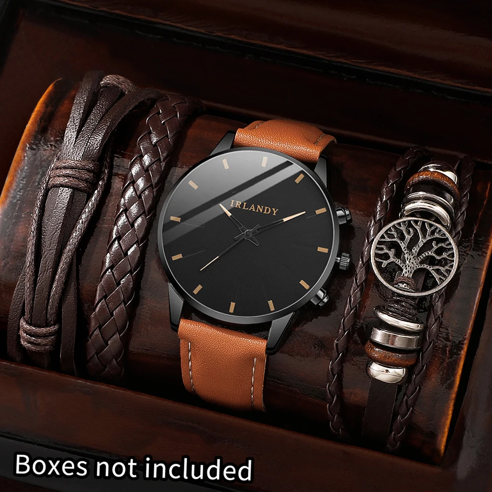 4pcs personalized men's watch steel strap quartz watch strap necklace bracelet set suitable for daily wear and holiday gifts